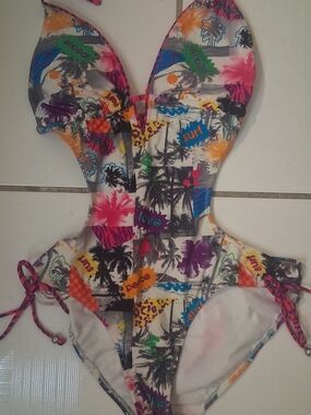 No Boundaries Multicolor Tropical Graphic One-Piece Swimsuit